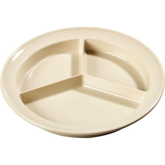 Kingline Divided Plate Deep Compartment Plate with 3 Compartments for Home and Restaurant, Melamine, 8.75 Inches, Tan