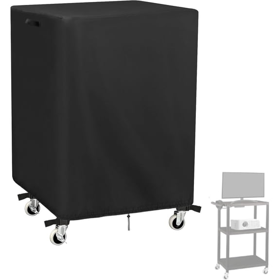 Kingling AV Cart Cover, Waterproof Rolling Media Cart Cover for Multi-Functional Media Carts/Metal Computer Presentation Stand with Wheels Heavy Duty Protection - 24"L x 18"W x 40"H (Black)