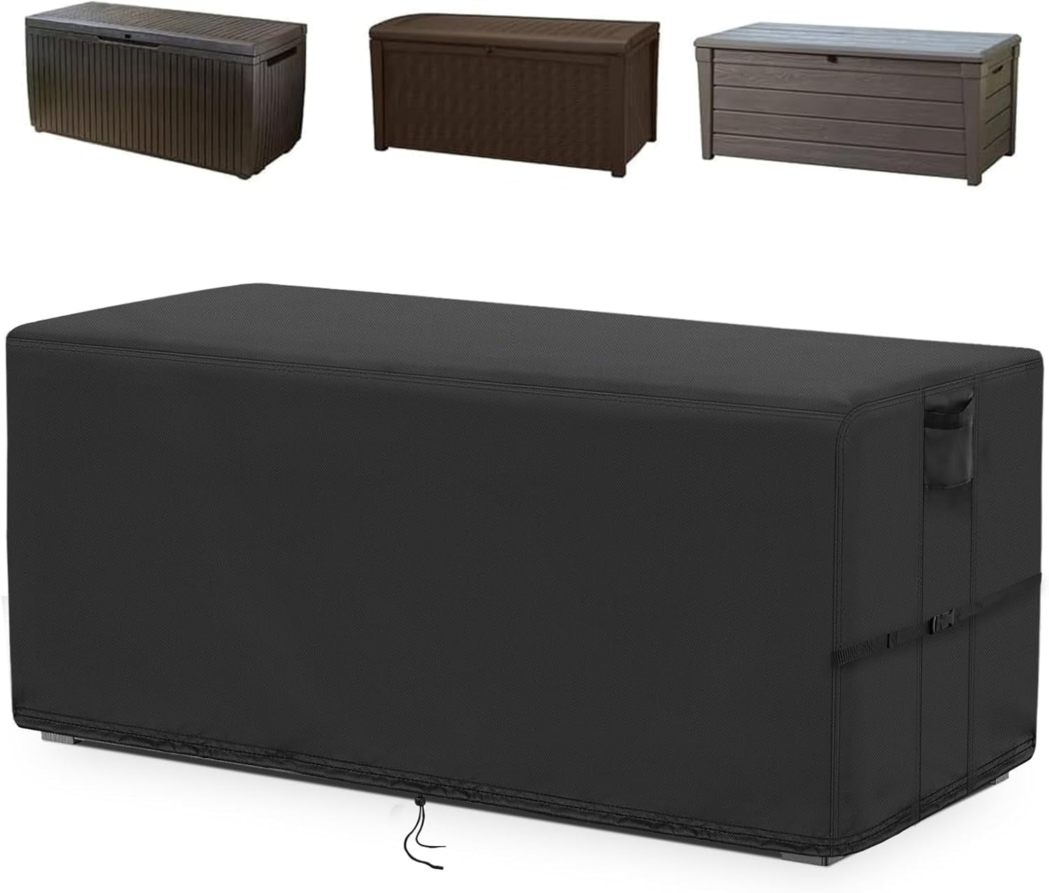 Kingling Deck Box Cover, Outdoor Storage Box Cover for Keter 71 Gallon Deck Box, Waterproof Outside Patio Storage Bench Deck Boxes Covers Black (46" L x 18" W x 23" H)