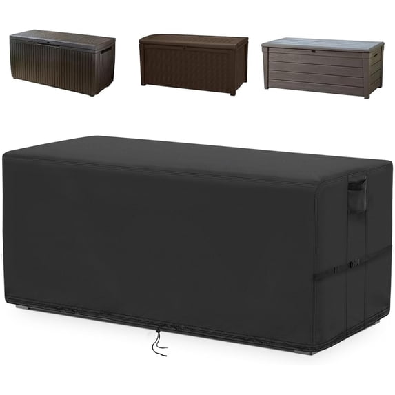 Kingling Deck Box Cover, Outdoor Storage Box Cover for YITAHOME 100 Gallon/Keter 80 Gallon Deck Box, Waterproof Outside Storage Bench Deck Boxes Covers Black (50" L x 22" W x 25" H)