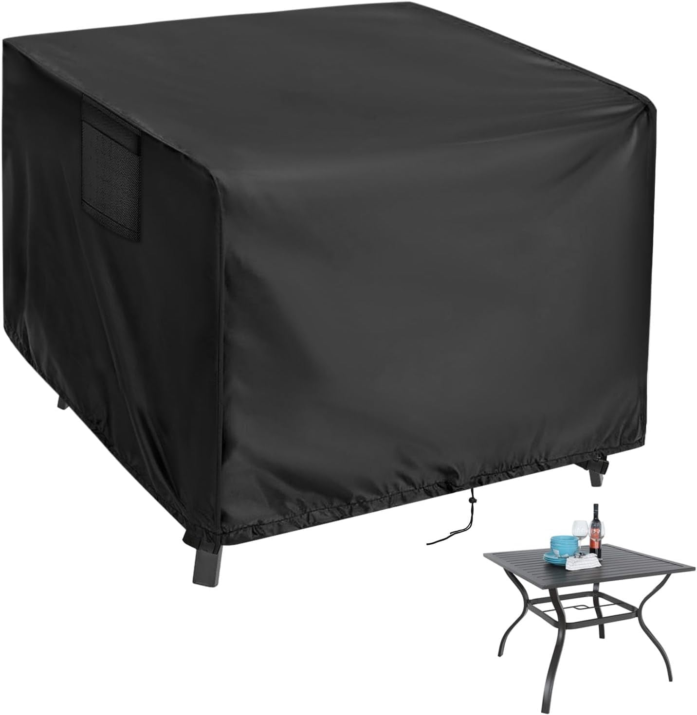 Kingling Outdoor Table Cover Square, 32 inch Square Patio Table Cover, Waterproof Small Table Cover Outdoor Patio Furniture Cover - 32'' x 32'' x 28'' Inch(Black)