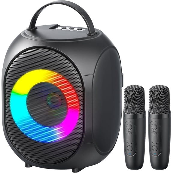 Kinglucky Karaoke Machine for Kids & Adults, Portable Bluetooth Speaker with 2 Wireless Microphones,Powerful Sound, LED Lights, PA System Birthday Parties and Family Fun Gifts Loved One