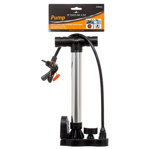Kingman Compact Hand Air Pump W/ Boost And Pressure Gauge Comes with 3 Attachments Bicycle Tires Basketball Inflatables Tube Air Bed