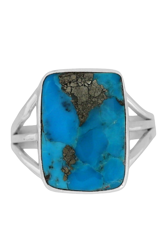 Kingman Turquoise With Pyrite 925 Silver Plated Ring s.10 Jewelry WR27-10051