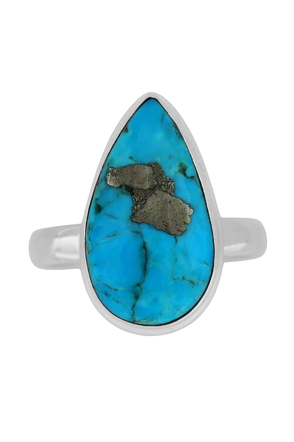 Kingman Turquoise With Pyrite 925 Silver Plated Ring s.10 Jewelry WR27-10059