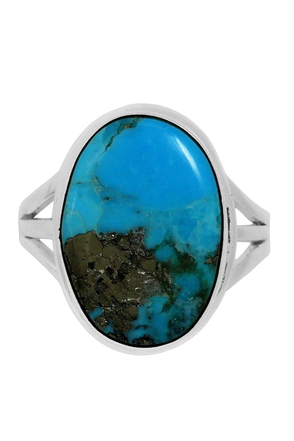 Kingman Turquoise With Pyrite 925 Silver Plated Ring s.7.5 Jewelry WR99-10119