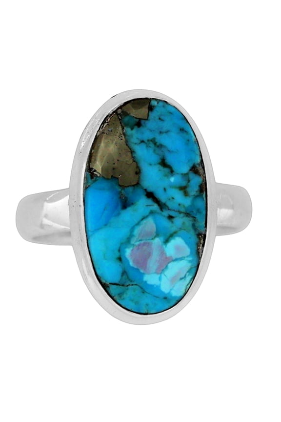 Kingman Turquoise With Pyrite 925 Silver Plated Ring s.7 Jewelry WR27-10056