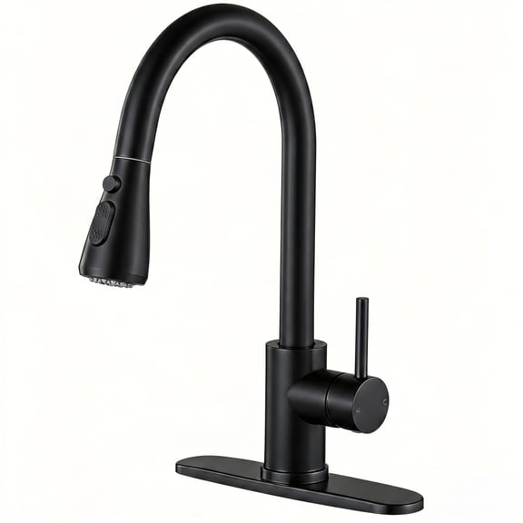 Kingo Kitchen Faucet Matte Black Faucets With Pull Down Sprayer High Arc Single Handle Stainless Steel Sink 1 Or 3 Hole For Farmhouse Camper Laundry Rv Bar
