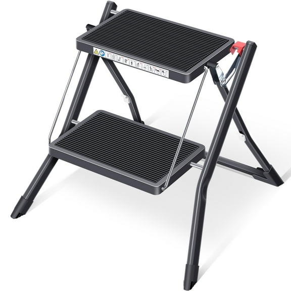 Kingrack 2 Step Ladder Folding Stool, Non-Slip Step Ladder, collapsible stool for adults, Heavy Duty 330Lbs Capacity Industrial Lightweight