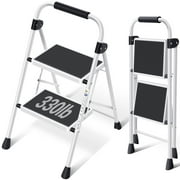 Kingrack 2 Step Stool, Folding Step Ladder, Non-slip feet, for Home, Garden, Office Weight Capacity up 330lb (White)