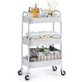 thumbnail image 1 of Kingrack 3 Tier Rolling Cart, No Screw Metal Utility Cart, Easy Assemble Utility Serving Cart, Sturdy Storage Trolley with Handles, Locking Wheels, for Classroom Office Home Bedroom Bathroom, White, 1 of 8