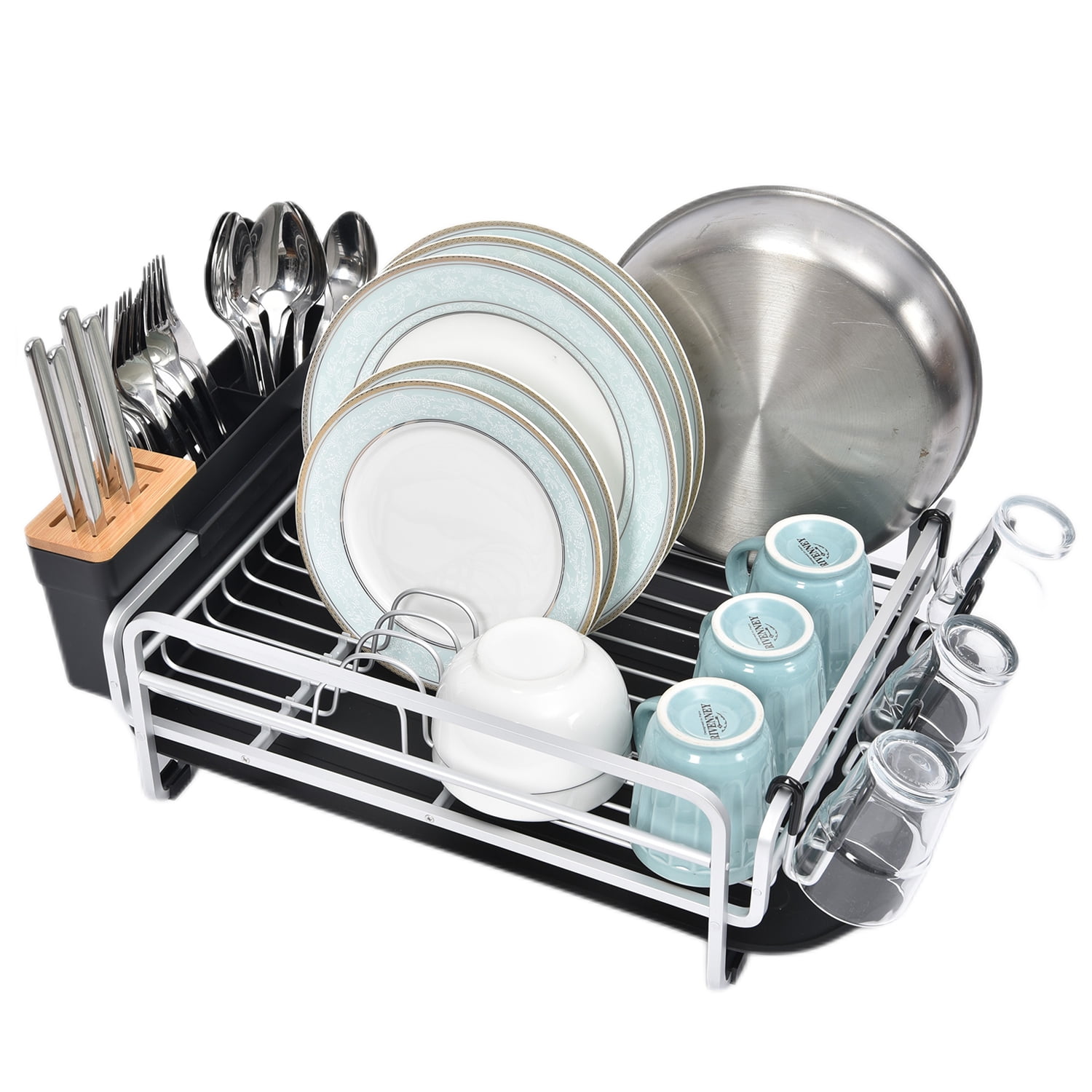 KINGRACK Expandable Dish Drying Rack - Aluminium Foldable Dish Racks for  Kitchen Counter, Adjustable Dish Drying Rack with Drainboard Set Swivel