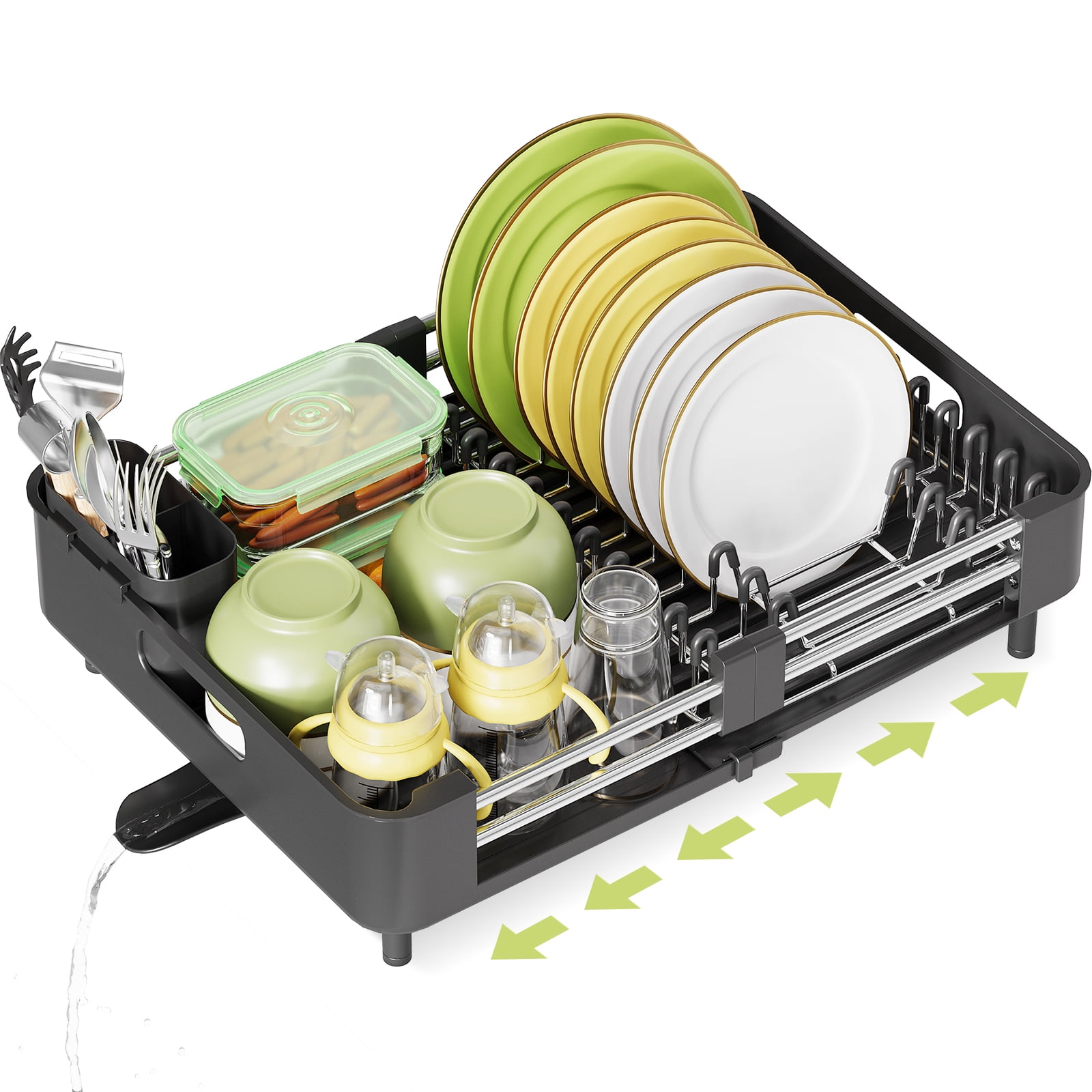 Black Stainless Steel Foldable Dish Rack with Utensil Cup