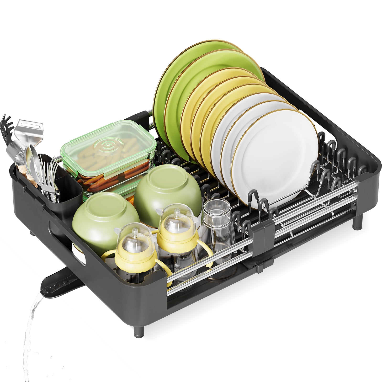 Kingrack Small Drain Counter Dish Rack Extendable with Non Scratch Cutlery Drainer Drainage Spout Walmart