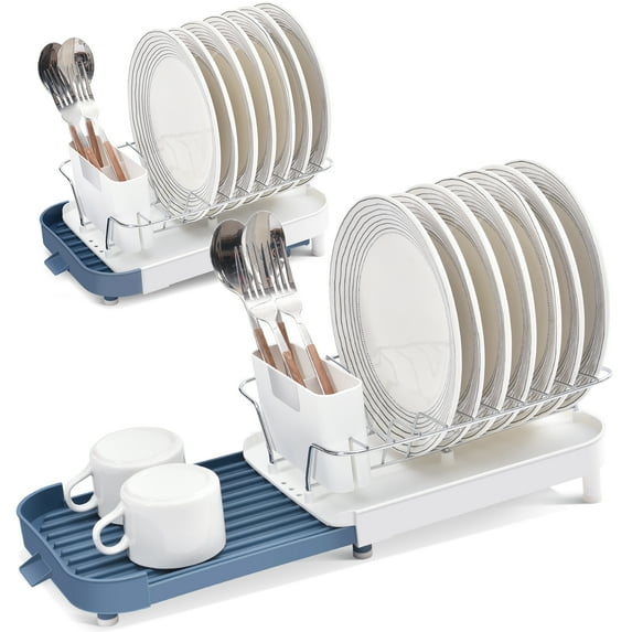 Kingrack Mini Expandable Dish Drying Rack Over The Sink Adjustable Dish Rack in Sink Or On Counter Dish Drainer with Utensil Holder Rustproof for Kitchen