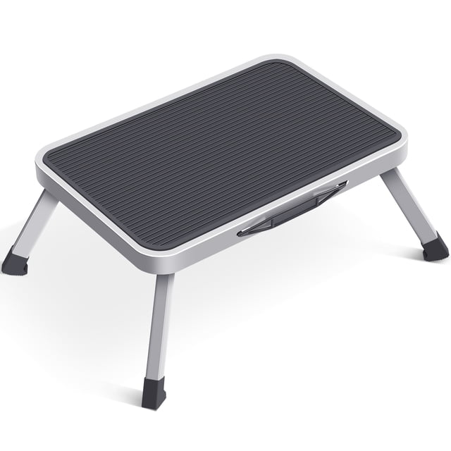 Kingrack One Step Stool, Folding Non-Slip Step Ladder for Adults, Collapsible Ladders and Step Stools, Up to 330 lbs (Gray)