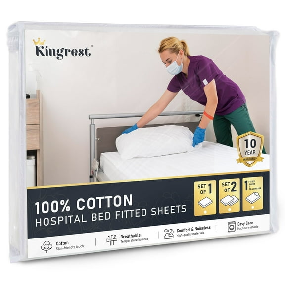 Kingrest 100% Cotton Fitted Hospital Bed Sheet (Pack of 1) - Ultra Soft Fitted Sheet (36" x 84" x 14", 1 Pack)
