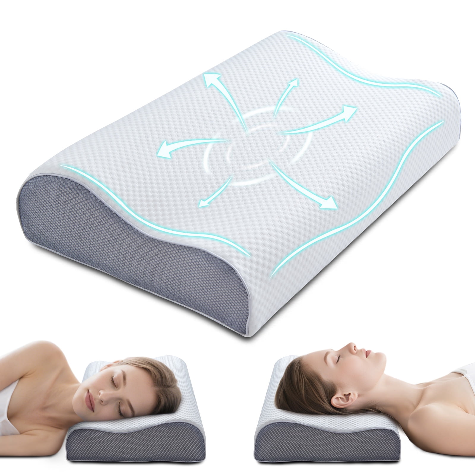 Kingrest Cooling Memory Foam Pillow for Neck Pain Relief Sleeping, Cervical Neck Pillow Adjustable Ergonomic Memory Foam Pillow For Side Back Stomach Sleepers Medium Firmness Quality (1 Pack)