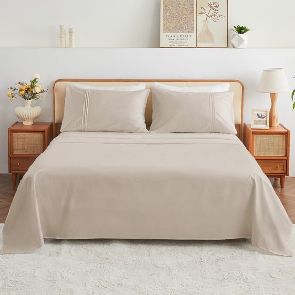 Kingrest 4PC Luxury Deep Pocket California Sheet Set Fit 16", 100% Organic Cotton Breathable Super Soft Cal King Sheet Set, Luxury Hotel Style Home Decor Cal King Bed Sheet Set, Gift for Women, Men