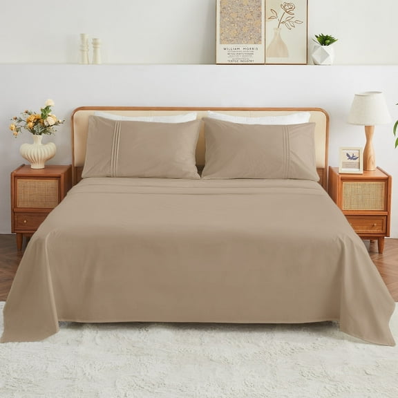 Kingrest 4PC Luxury Deep Pocket Queen Sheet Set Fit 16", 100% Organic Cotton Breathable Super Soft Queen Size Sheet Set, Luxury Hotel Style Home Decor Queen Bed Sheet Set, Gift for Women, Men