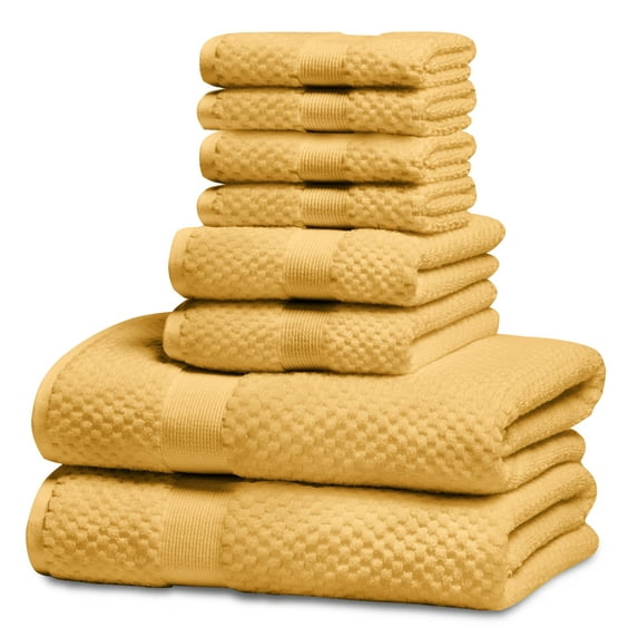Kingrest Bath Towel Sets of 8 Pieces, 2 Bath Towels 2 Hand Towels 4 Washcloths, 100% Cotton Highly Absorbent Towels for Bathroom, Gym, Hotel