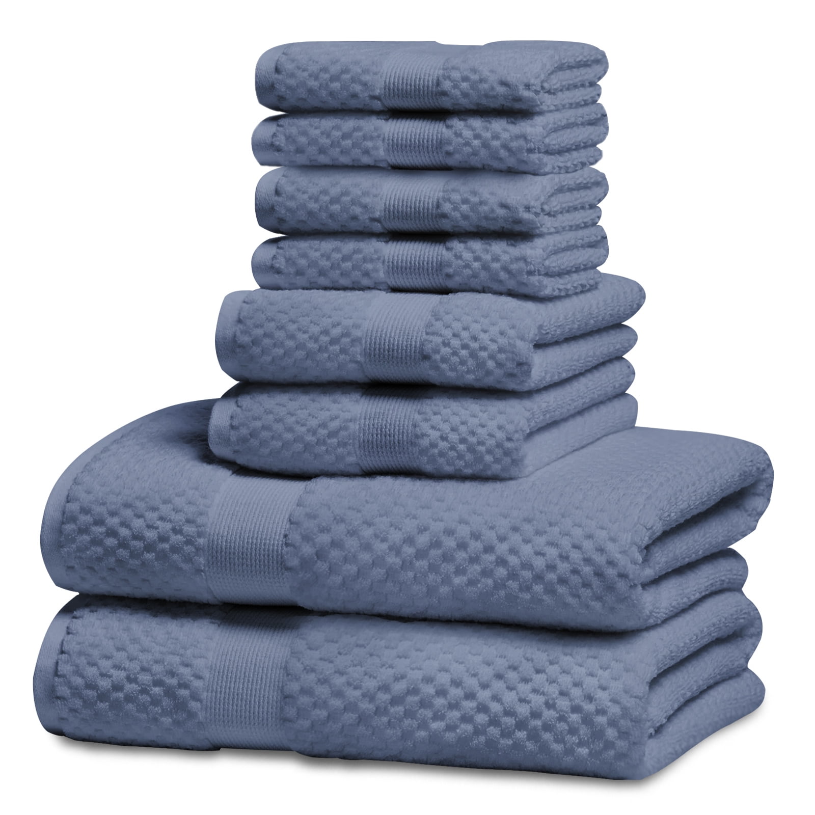 Kingrest Bath Towel Sets of 8 Pieces, 2 Bath Towels 2 Hand Towels 4 Washcloths, 100% Cotton Highly Absorbent Towels for Bathroom, Gym, Hotel