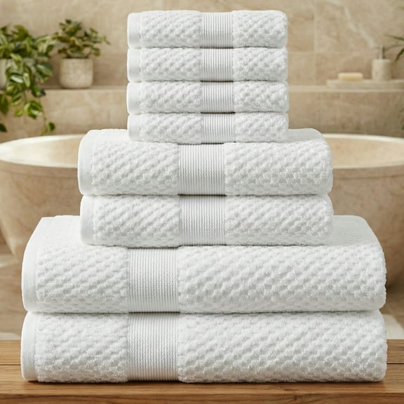Kingrest 8 PCS Cotton Bath Towel Sets , 2 Bath Towels 2 Hand Towels 4 Washcloths, Highly Absorbent Towels for Bathroom, Gym, Hotel