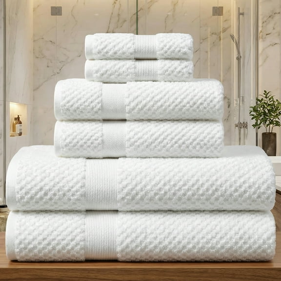 Kingrest 100% Cotton Bath Towel Sets of 6 Pieces, 2 Bath Towels 2 Hand Towels 2 Washcloths, Highly Absorbent Towels for Bathroom, Gym, Hotel