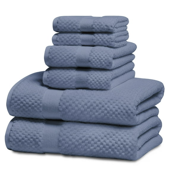 Kingrest Bath Towel Sets of 6 Pieces, 2 Bath Towels 2 Hand Towels 2 Washcloths, 100% Cotton Highly Absorbent Towels for Bathroom, Gym, Hotel