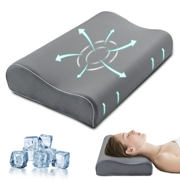 Kingrest Cooling Memory Foam Pillow for Neck Pain Relief Sleeping, Cervical Neck Pillow Adjustable Ergonomic Memory Foam Pillow For Side Back Stomach Sleepers Medium Firmness Quality (1 Pack)