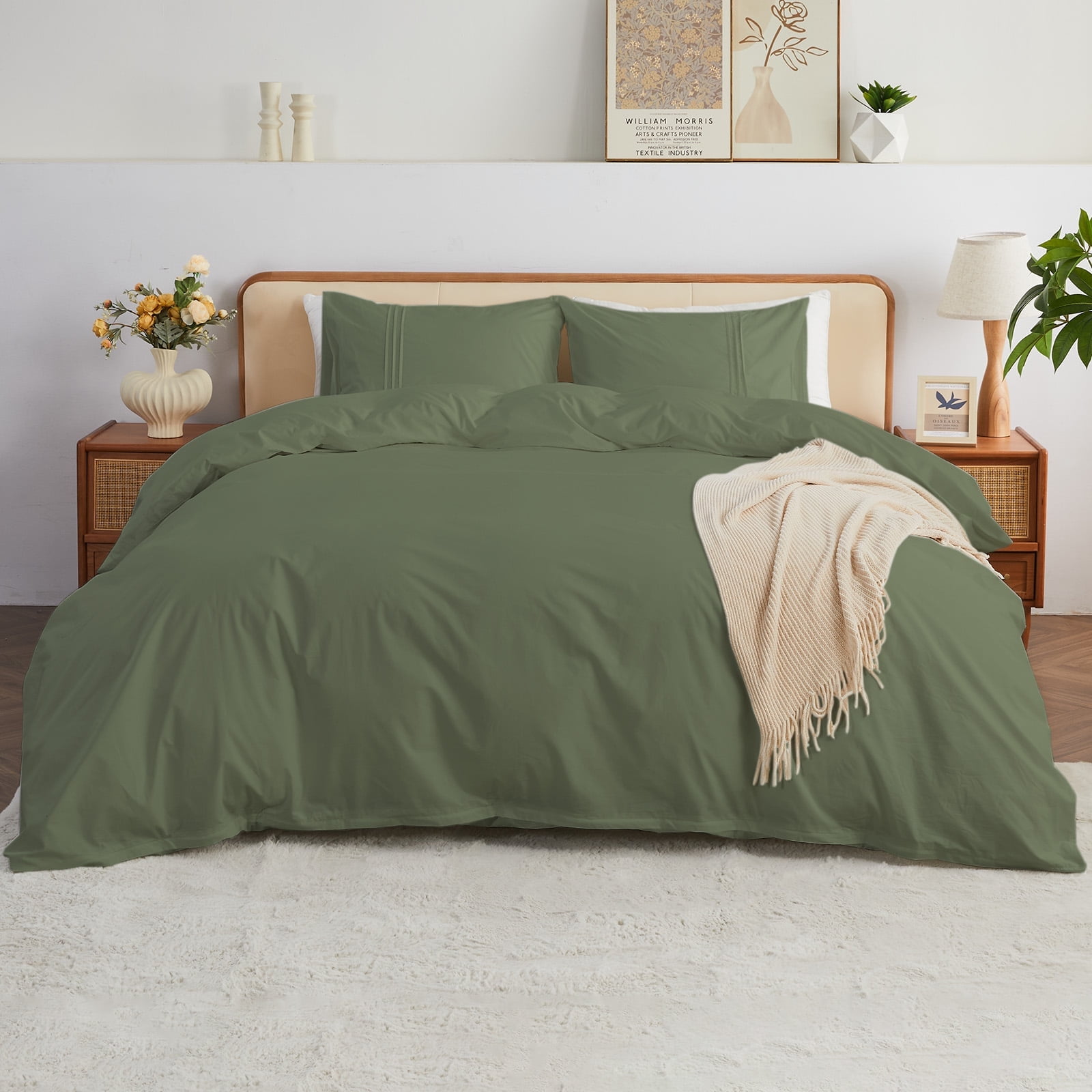 Kingrest Luxury Queen Duvet Cover Set Floral Printed, Soft & Breathable 100% Organic Cotton 3 Pieces Queen Bedding Sets, Pattern Queen Comfy Duvet Cover Set with Zipper Closure