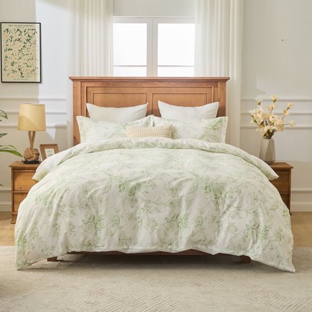 Kingrest Luxury Twin Duvet Cover Set Floral Printed, Soft & Breathable 100% Organic Cotton 3 Pieces Twin Bedding Sets, Pattern Twin Comfy Duvet Cover Set with Zipper Closure