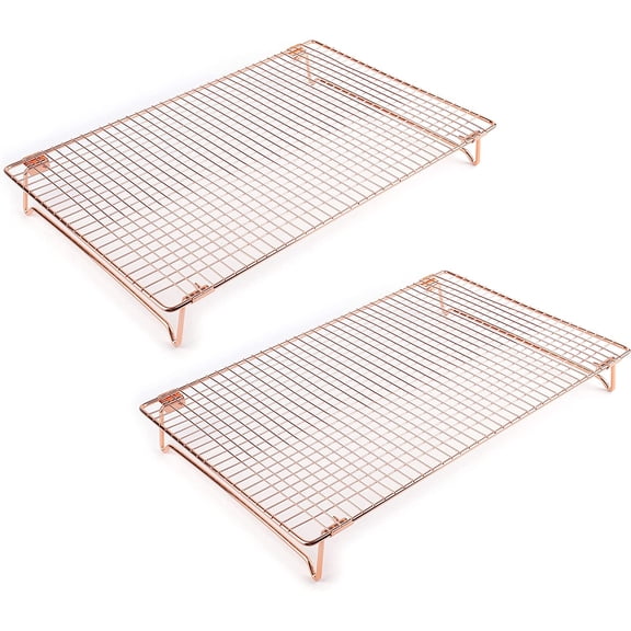 Kingrol 2 Pack Stainless Steel Cooling Racks with Collapsible Folding Legs, Stackable Grid Wire for Cooking and Baking, Copper-Tone