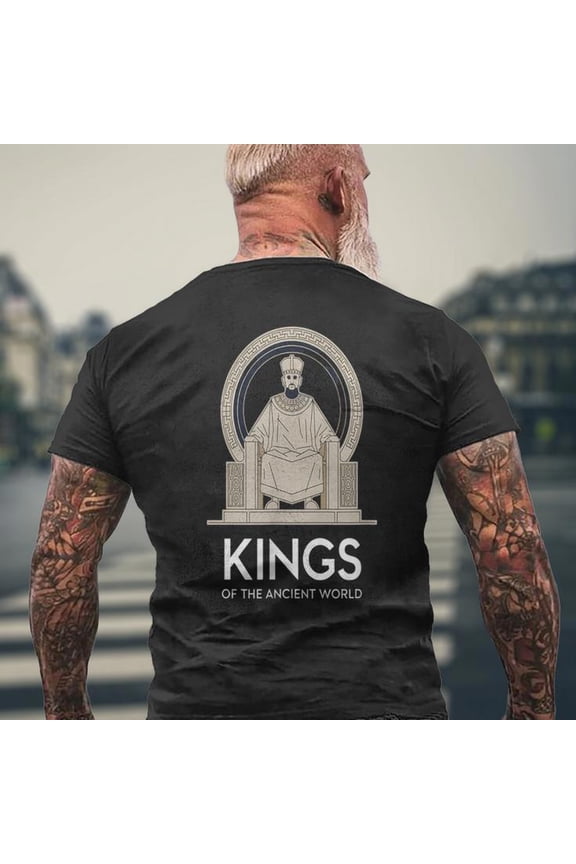 Kings of the Ancient World Royal Heritage Historic Power Graphic Men’s Back Print Tee for Unisex Adults, Soft Cotton Top for Casual Outfits, History Fans, and Everyday Wear, Size XL, Color Black