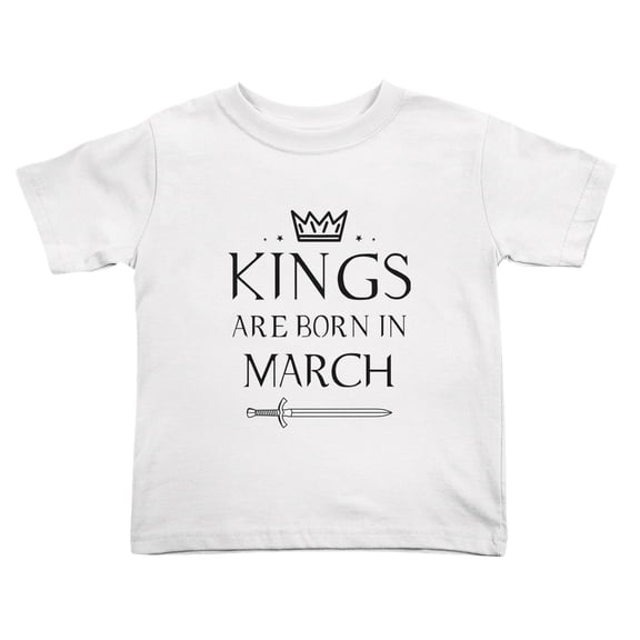 Kings Are Born In March Funny Toddler T-Shirts for Boys Girls (White, Youth M)