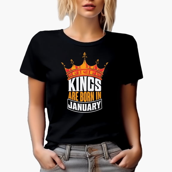 Kings Are Born in January, Birthday, Black T-Shirt, Small