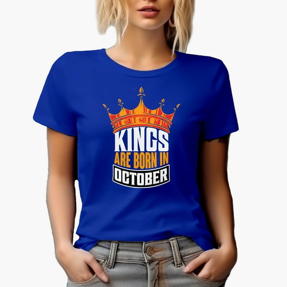 Kings Are Born in October, Birthday, Royal Blue T-Shirt, Large