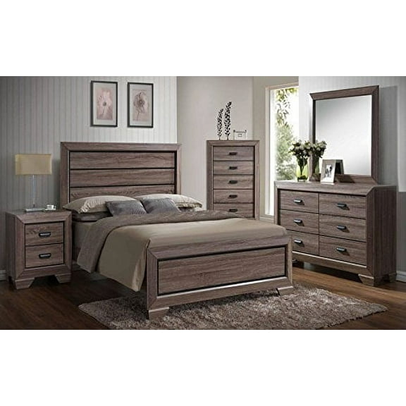 Kings Brand 6-Piece Queen Size Black/Brown Wood Modern Bedroom Furniture Set, Bed, Dresser, Mirror, Chest & 2 Night Stands