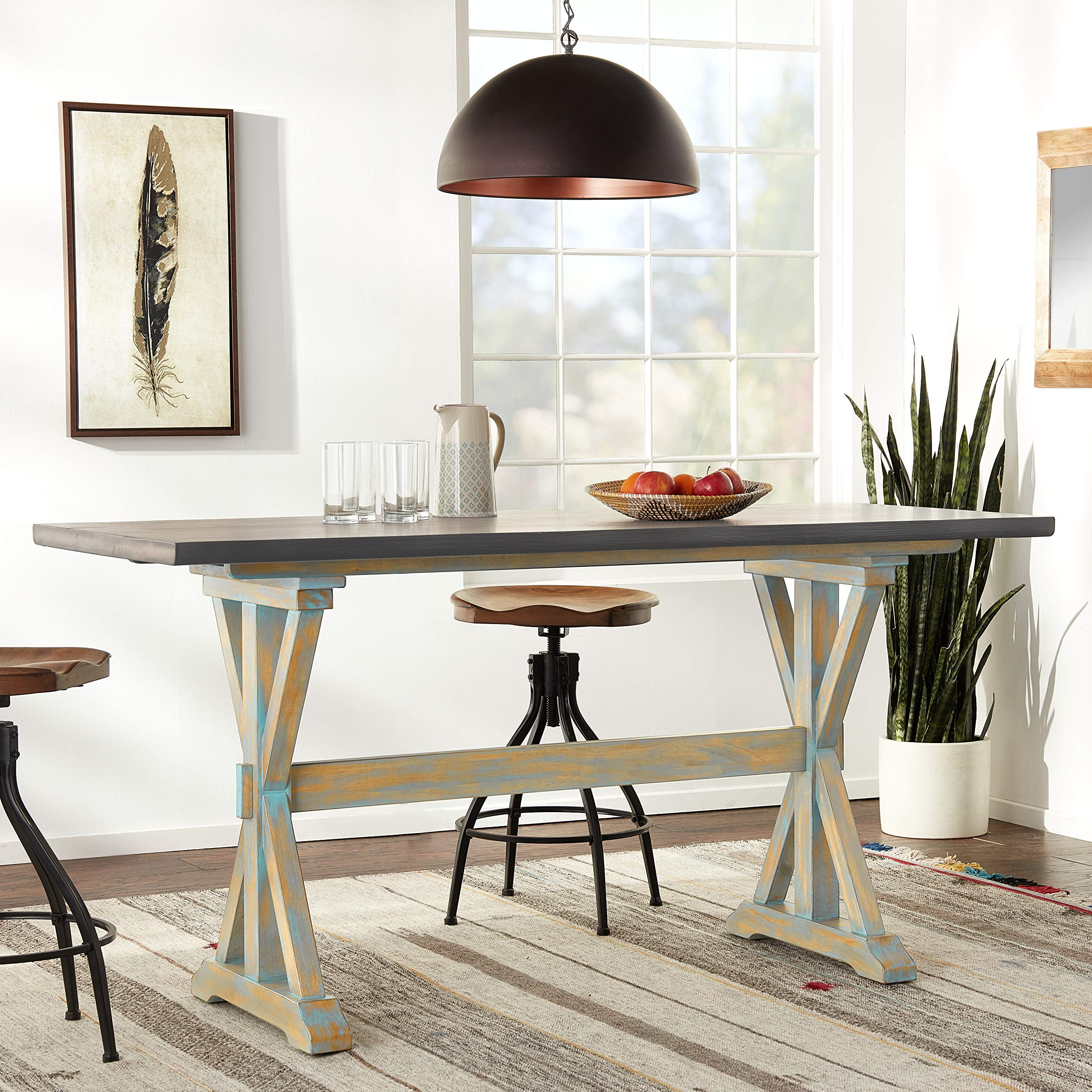 Kings Brand Arland Grey / Blue Wood Counter Height Rectangle Kitchen ...