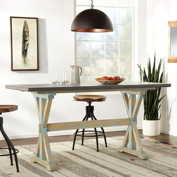 Kings Brand Arland Grey / Blue Wood Counter Height Rectangle Kitchen Dinette Dining Table