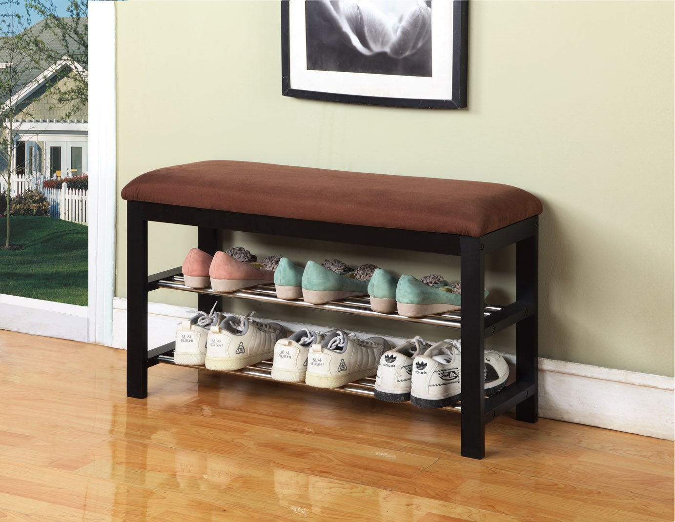 Kings Brand Chrome Shoe Rack Organizer Bench Chocolate Walmart