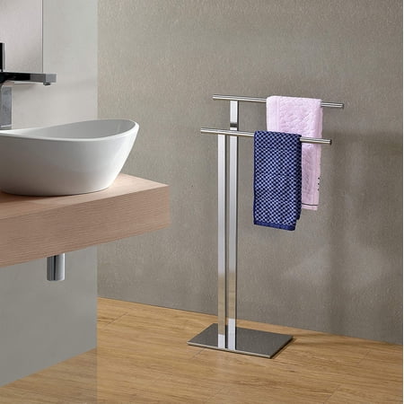 Kings Brand Furniture 2 Bar Metal Freestanding Bathroom Towel Rack Stand for Bathroom, Chrome