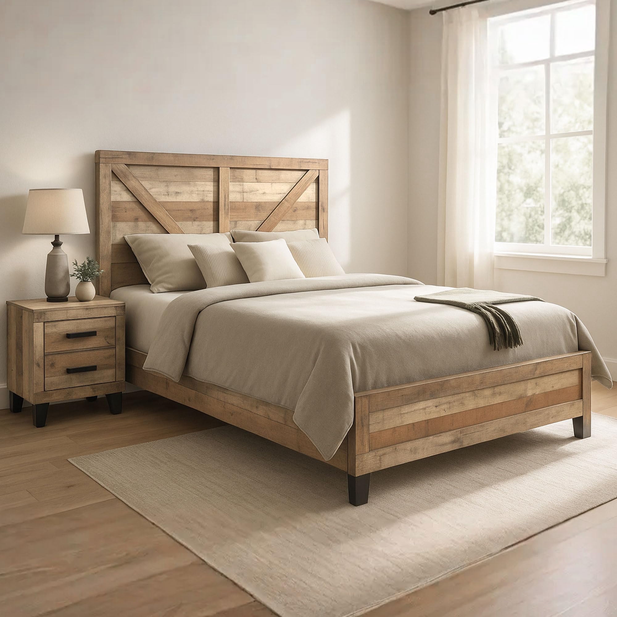 Kings Brand Furniture 2-Piece Antique Natural Bedroom Set – King Size ...