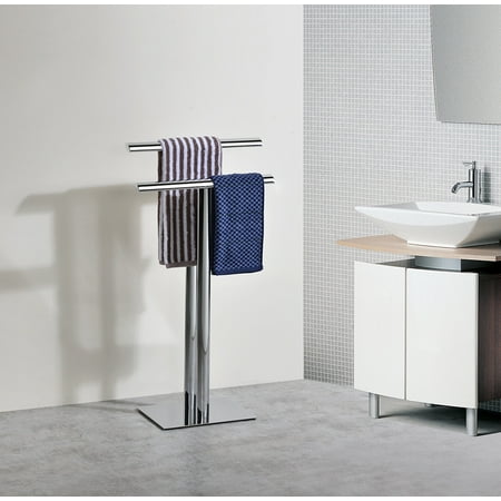 Kings Brand Furniture - 2 Tier Freestanding Towel Rack, Towel Bar Stand for Bathroom, Chrome