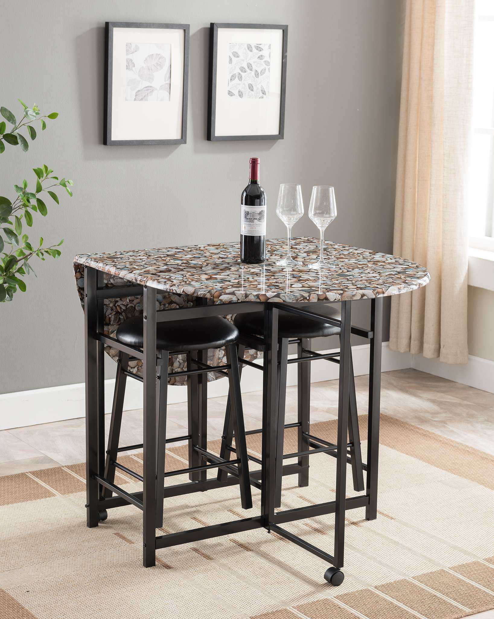 Kings Brand Furniture 3Piece Pub Set, Drop Leaf Table & 2