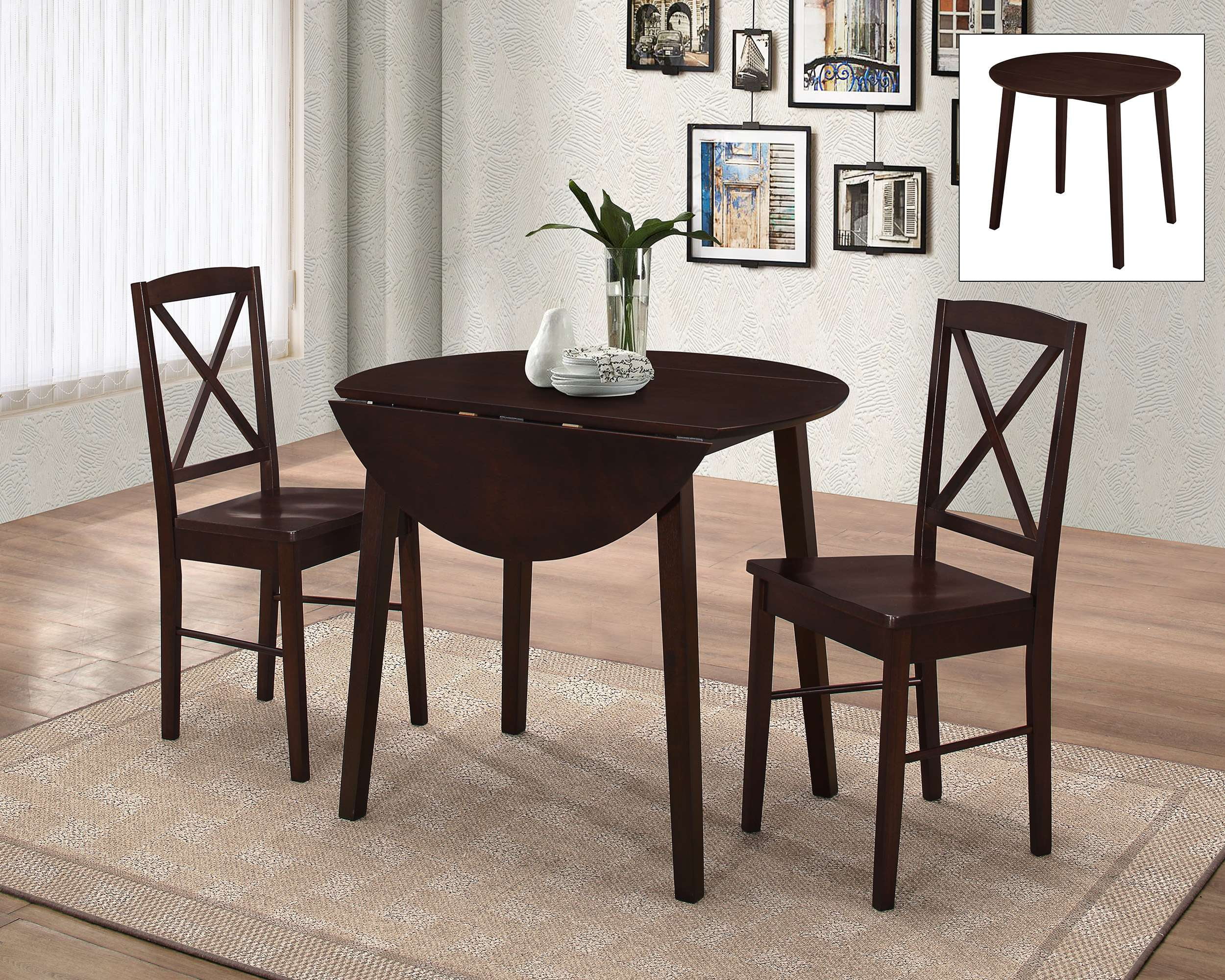 Kings Brand Furniture 3 Piece Wood Set, Drop Leaf Table & 2