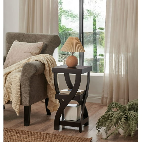 Kings Brand Furniture - 3 Tier Side End Table with Storage Shelf, Nightstand Bedside Table for Bedroom, Living Room, or Entryway, Espresso