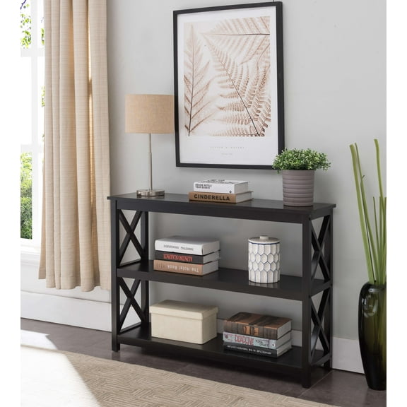 Kings Brand Furniture 3-Tier X-Design Wood Console Table for Living Room, Black