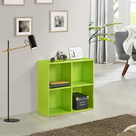 Kings Brand Furniture - 4 Cube Storage Organizer Book Shelf, Toy Storage Organizer for Playroom, Bedroom, Nursery School, Green