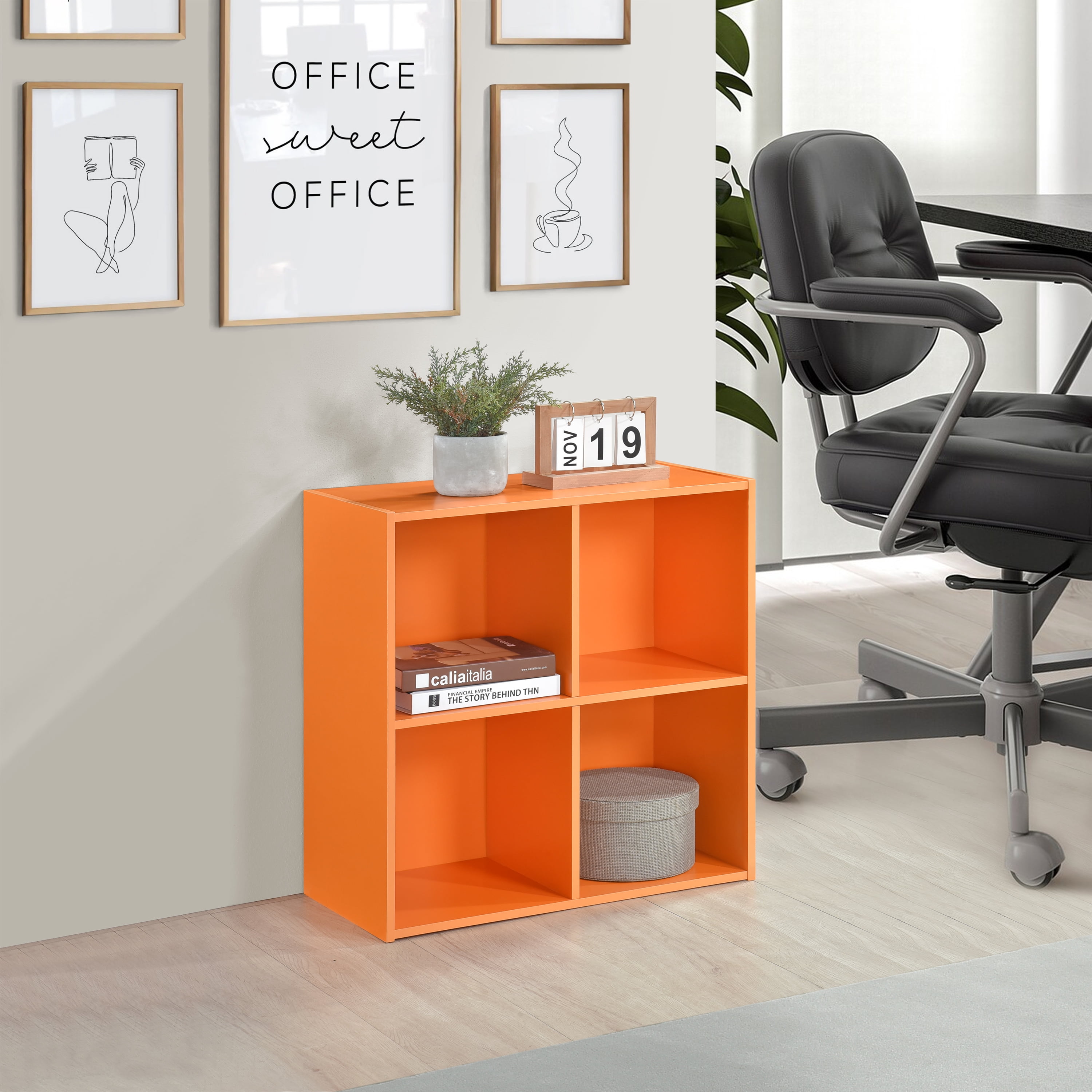 Kings Brand Furniture - 4 Cube Storage Organizer Book Shelf, Toy Storage Organizer for Playroom, Bedroom, Nursery School, Orange